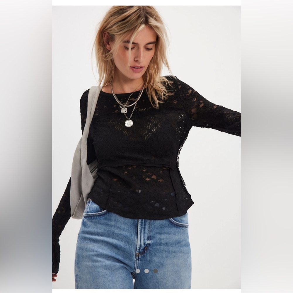 NWT Free People Black Lace Layering Top - Size XS